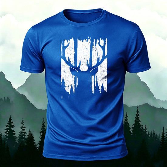 Moose Print Fashion Premium Cotton Casual T-Shirt Blue