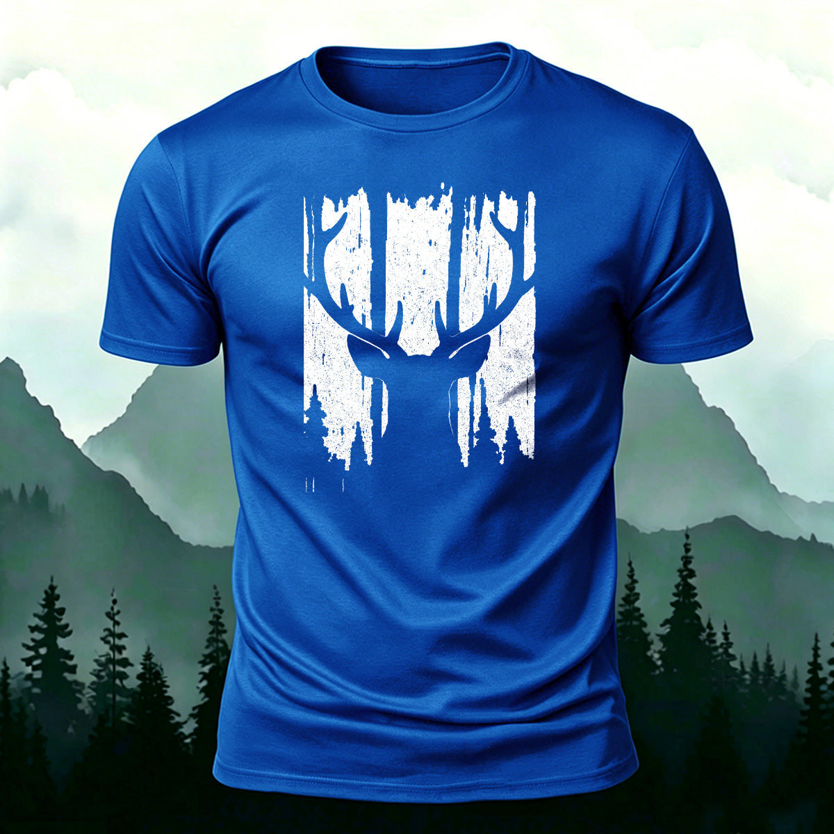 Moose Print Fashion Premium Cotton Casual T-Shirt Blue