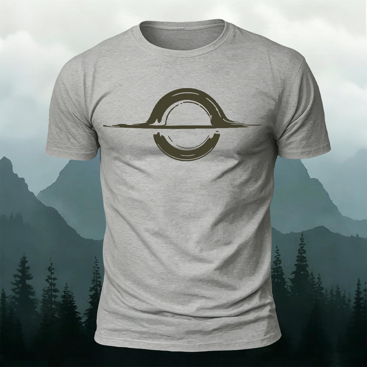 Abstract Sun Moon Graphic Minimalist Premium Cotton Tee Grey