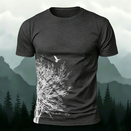 Minimalist  Tree Pattern Natural Style Casual T-Shirt Dark grey