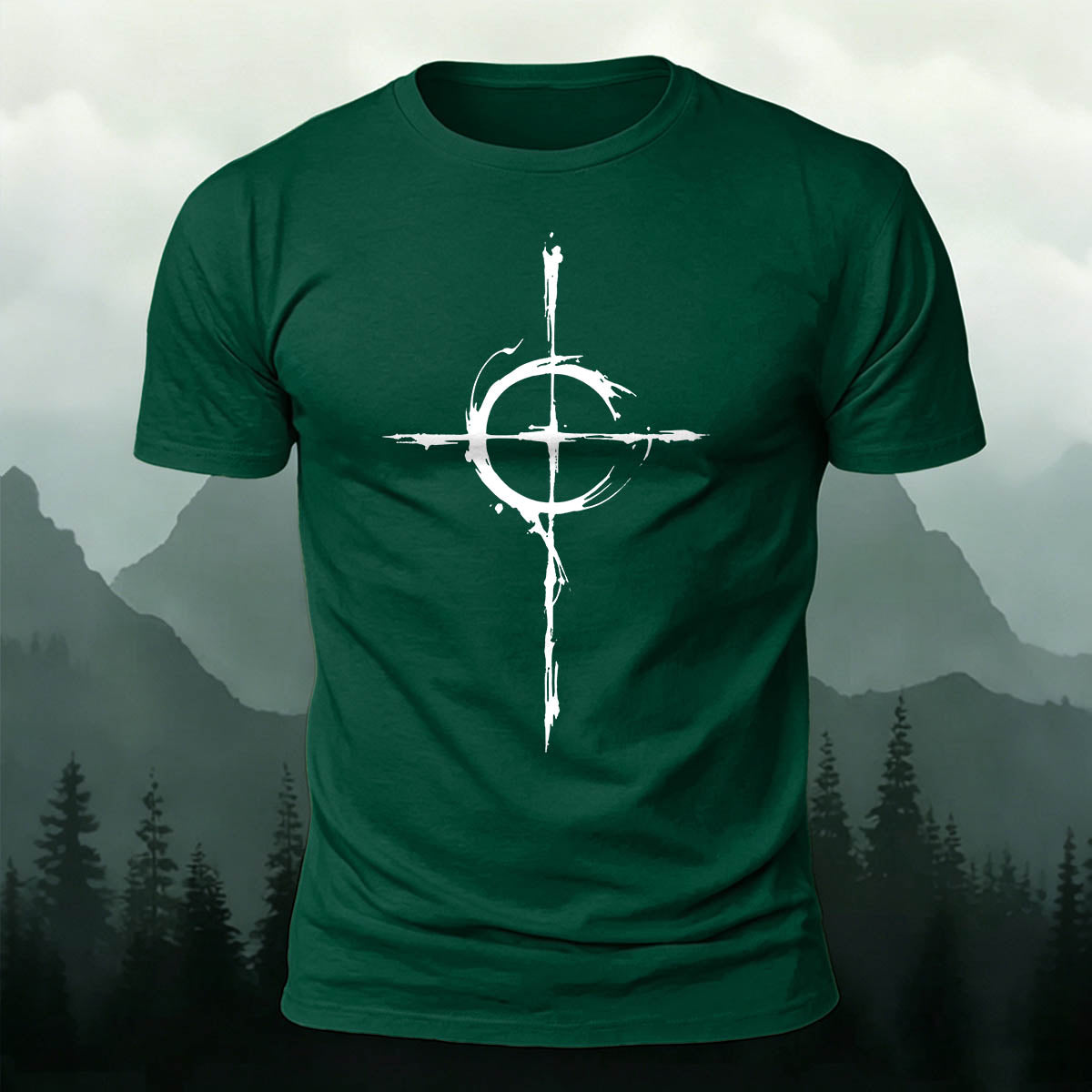 Cross-Pattern Ink Wash Print  Cotton T-shirt