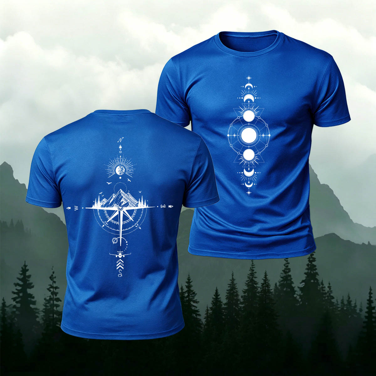 Cosmic and Nature Print Casual Cotton T-Shirt