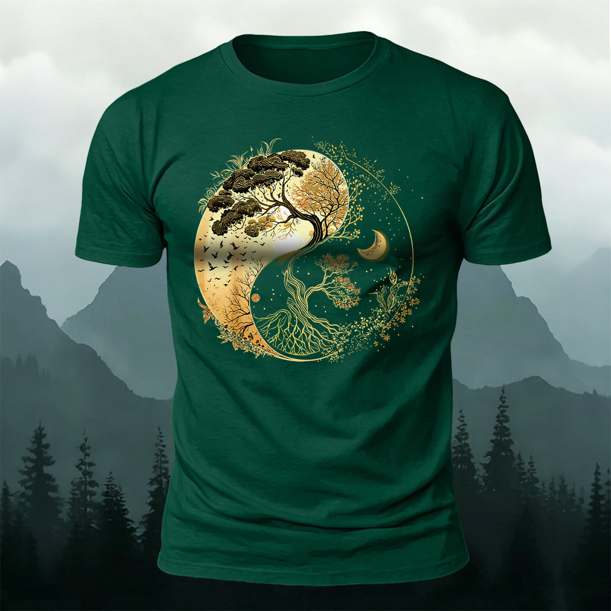 Yin-Yang Tai Chi Tree Design Casual Cotton T-Shirt DGE