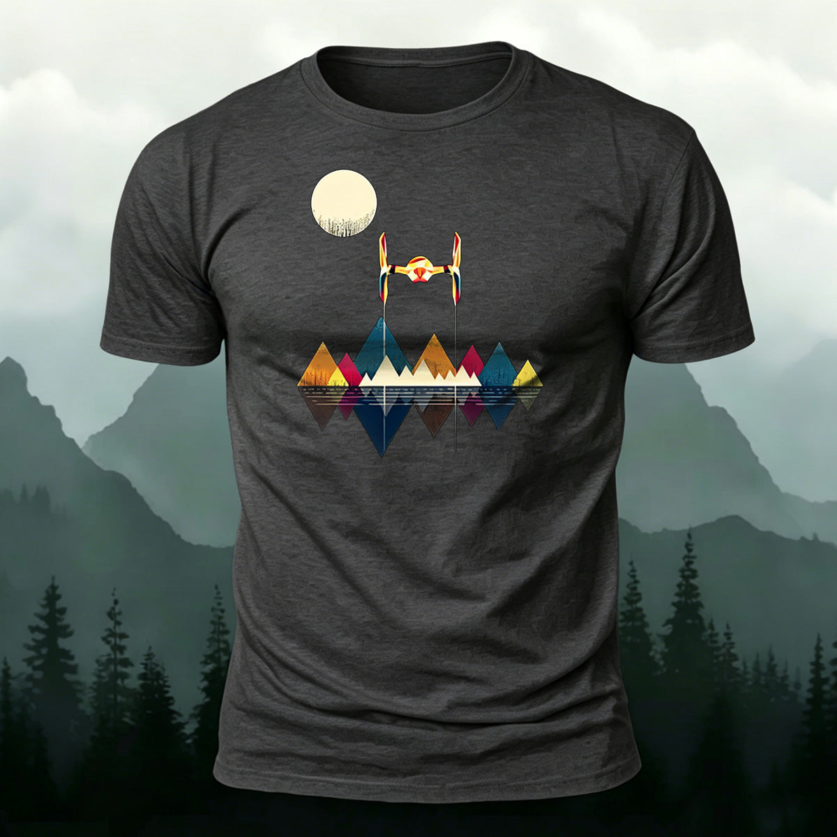 Color Graphic Print Premium Cotton Casual T-Shirt Dark Grey