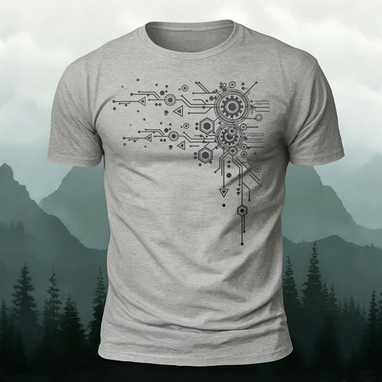 Creative Geometric Mechanical Premium Cotton T-Shirt Grey
