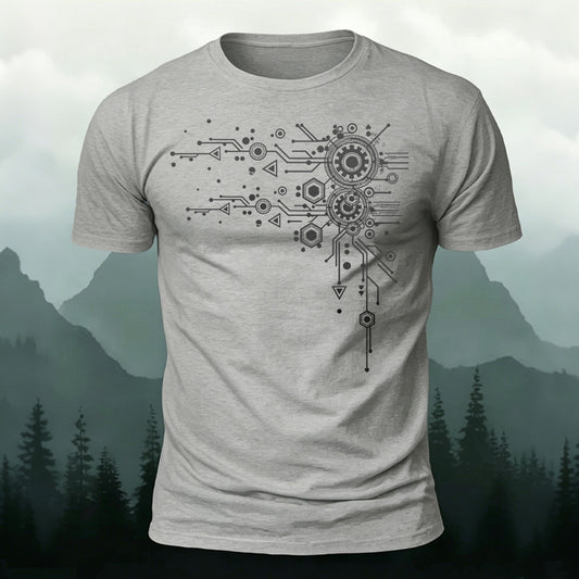 Creative Geometric Mechanical Premium Cotton T-Shirt Grey