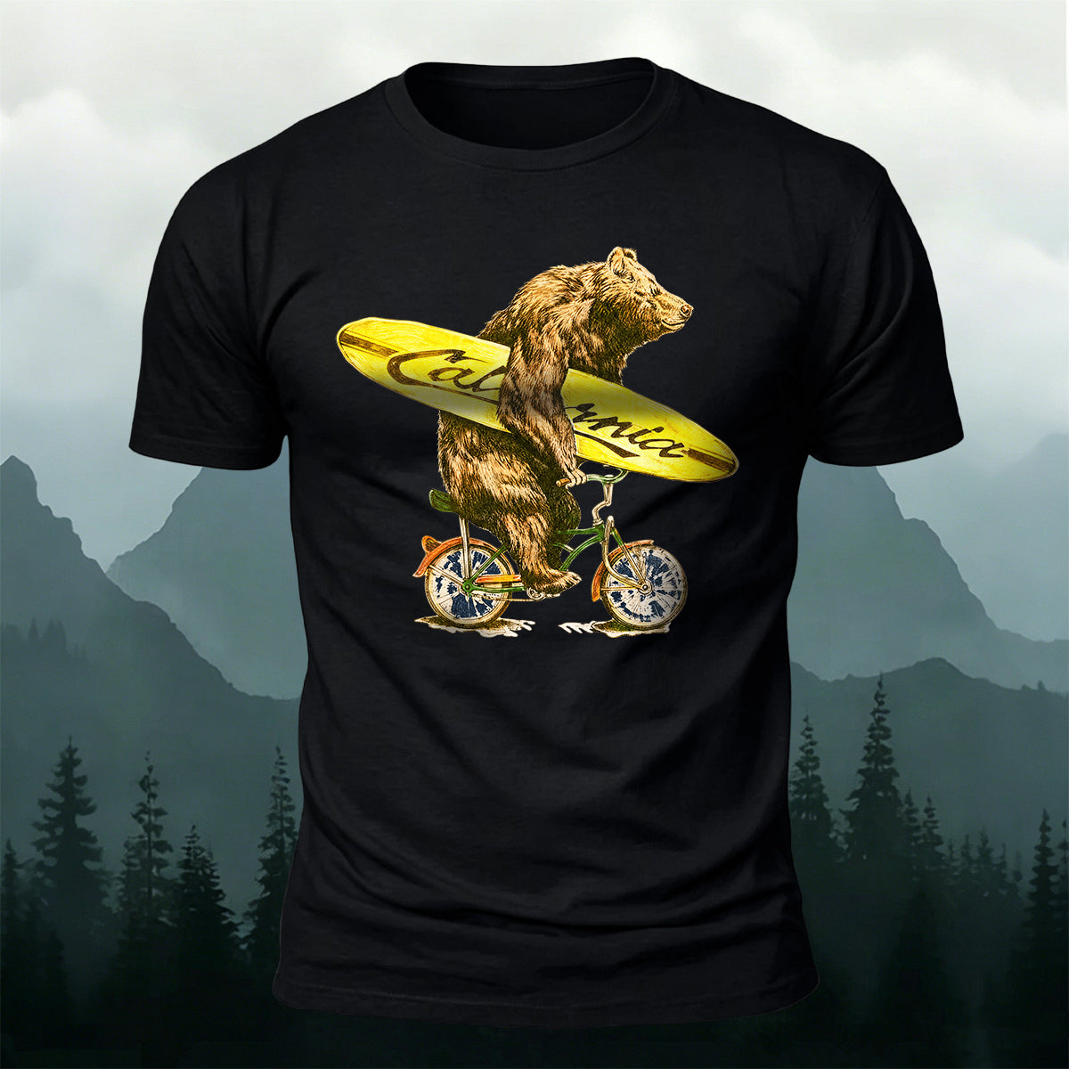 Fun Bear Cycling Surfing Outdoor Premium Cotton Tee