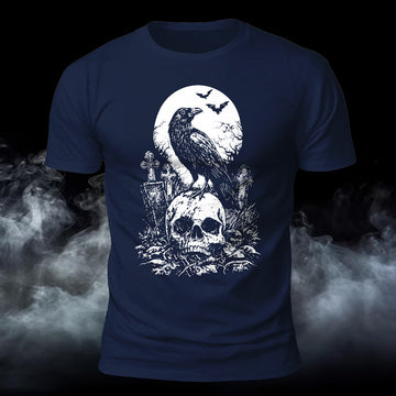 Premium Cotton Moonlight Crow Skull Printed T-Shirt