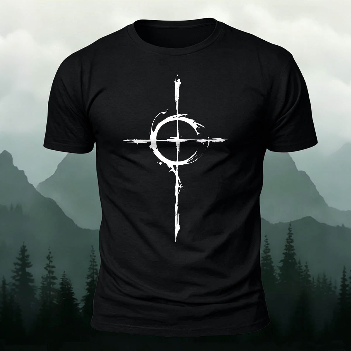 Cross-Pattern Ink Wash Print  Cotton T-shirt