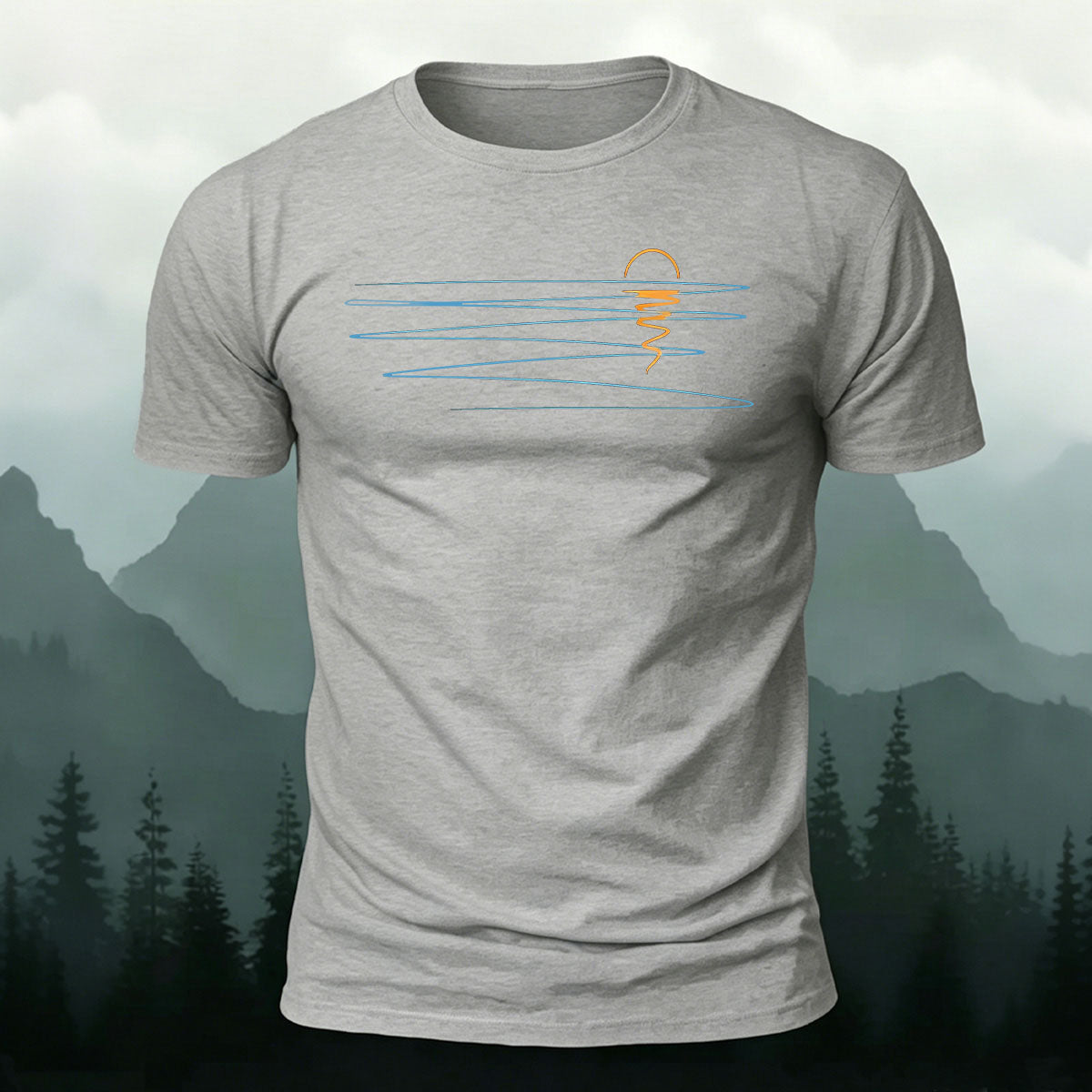 Sunset Line Pattern Minimalist Skin-friendly Casual T-Shirt Grey