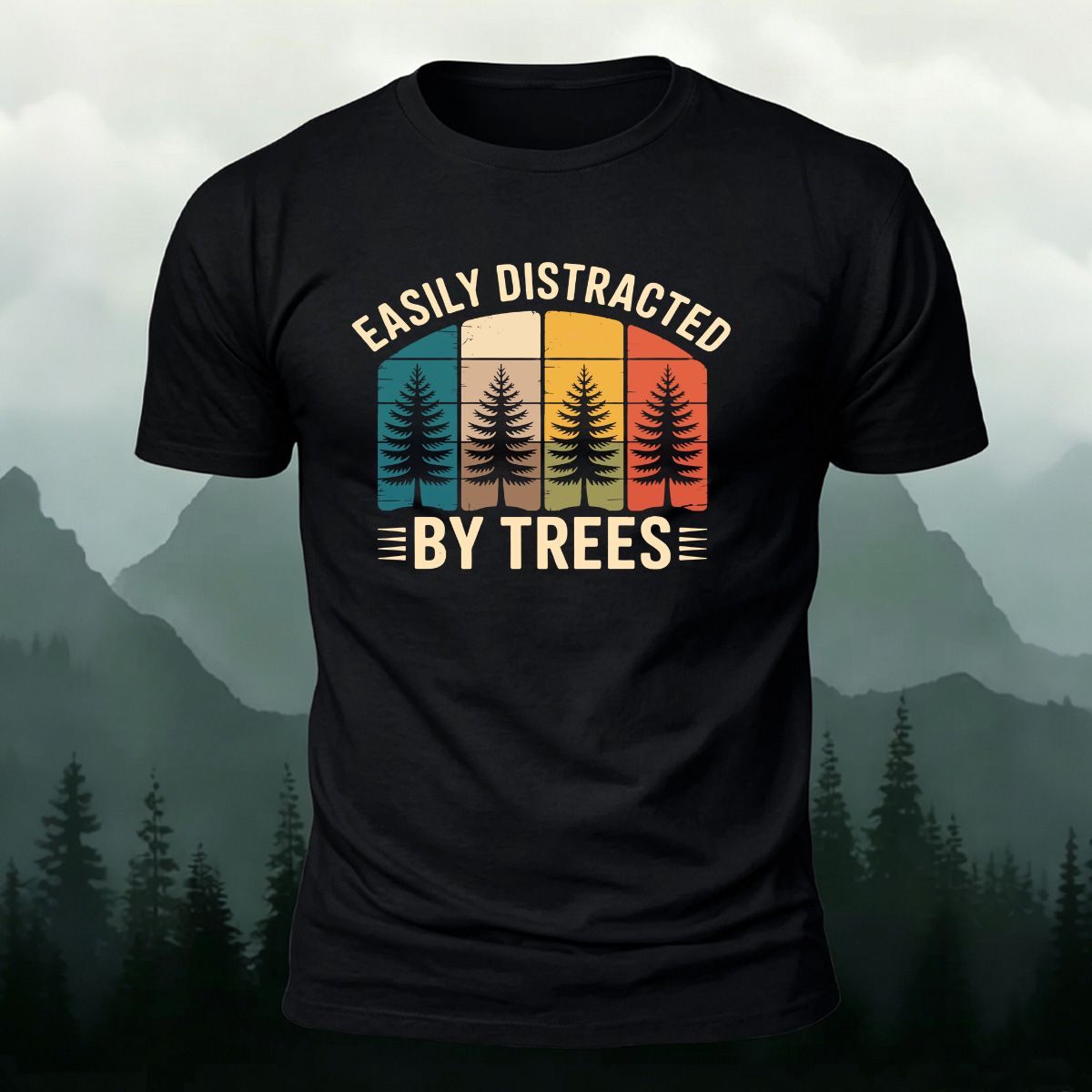 Eaily Ditracted Print 100% Cotton Crew Neck T-Shirt Black