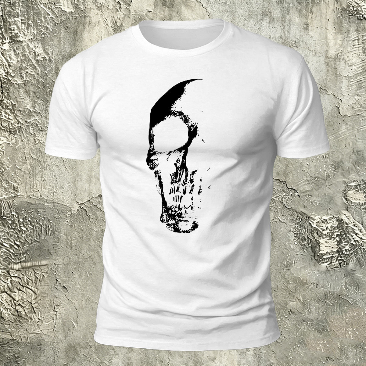 Skull Gradient Print Cotton Crew Neck T-Shirt