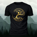 Artistic Graphics Pattern Mountain-Style Cotton T-Shirt Black