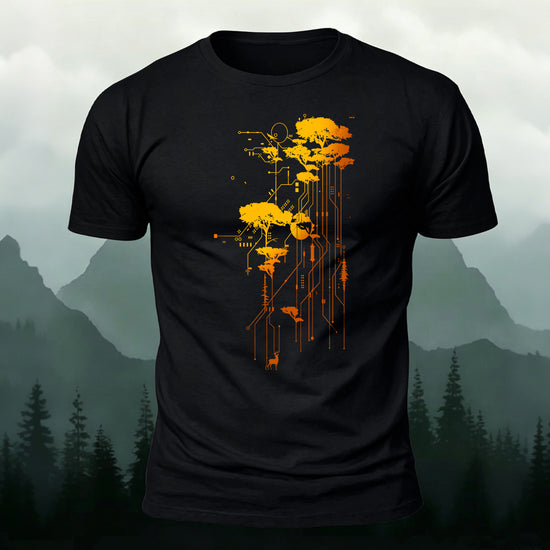 Artistic Trees Pattern Breathable Material Casual T-Shirt Black