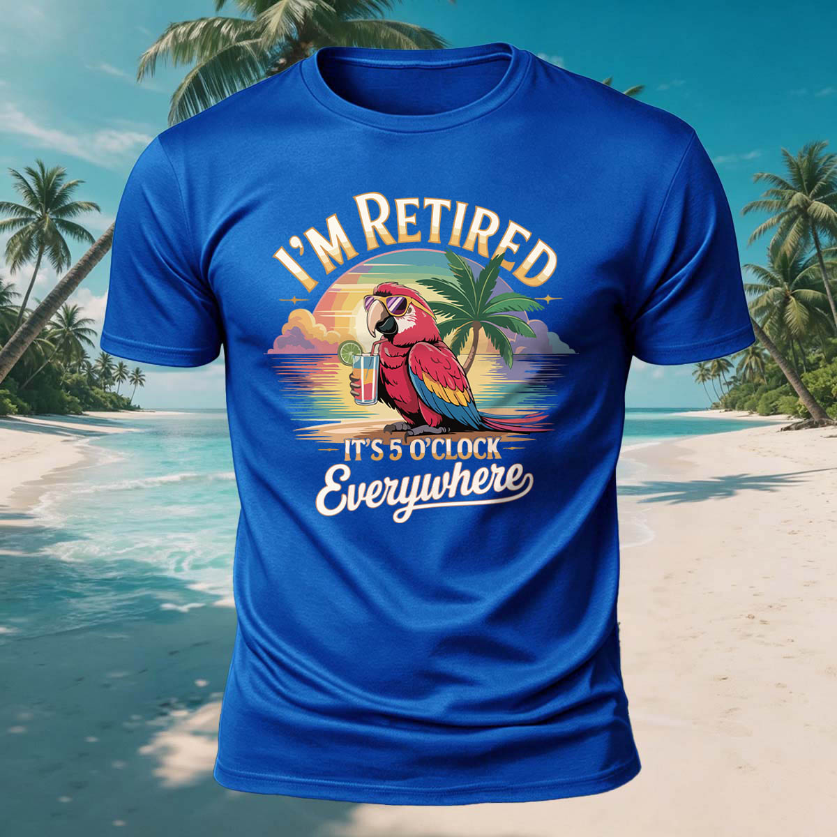 Fun Parrot Drinking Beach Leisure Breathable T-Shirt