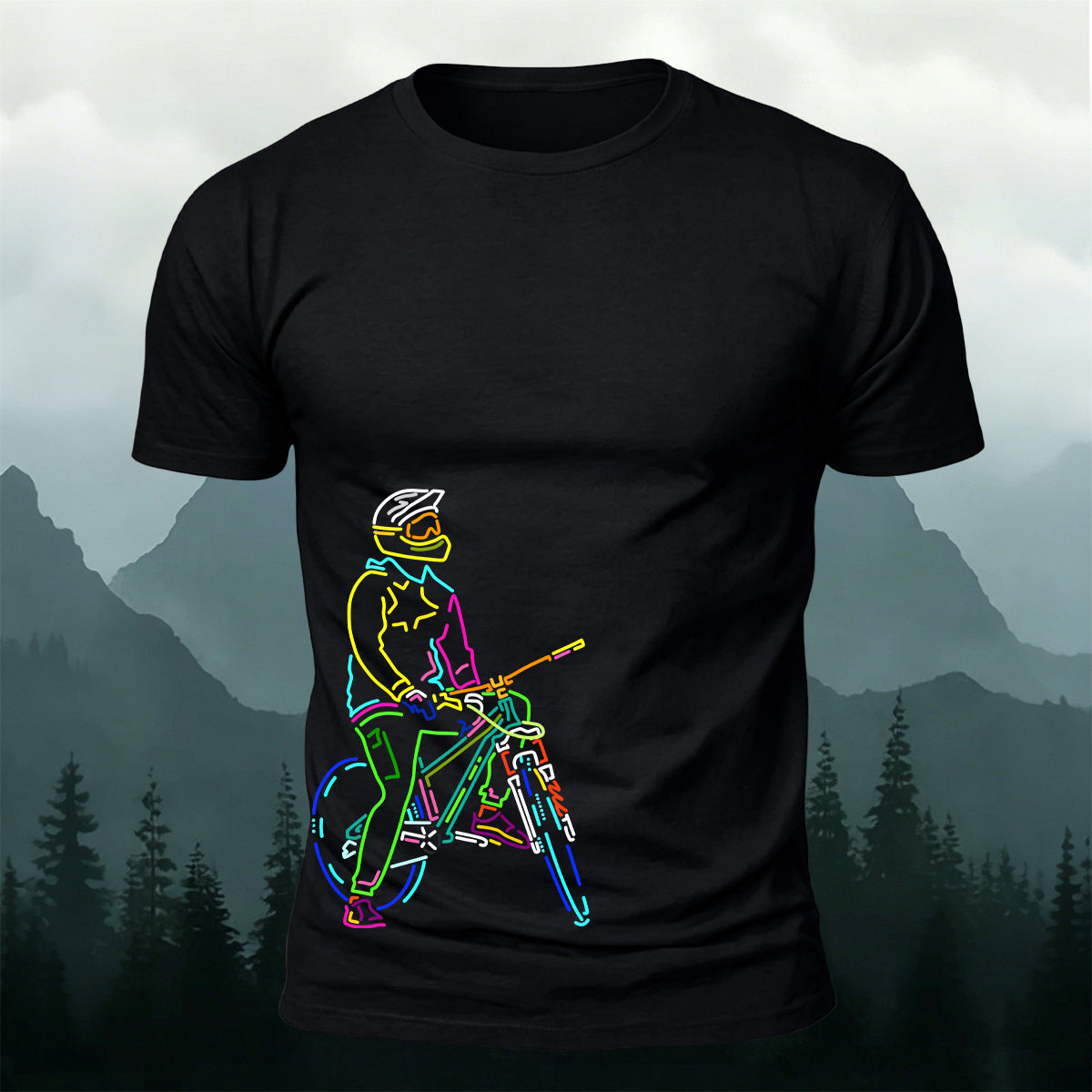 Colorful Lines Cycling Series Printed Cotton T-Shirt