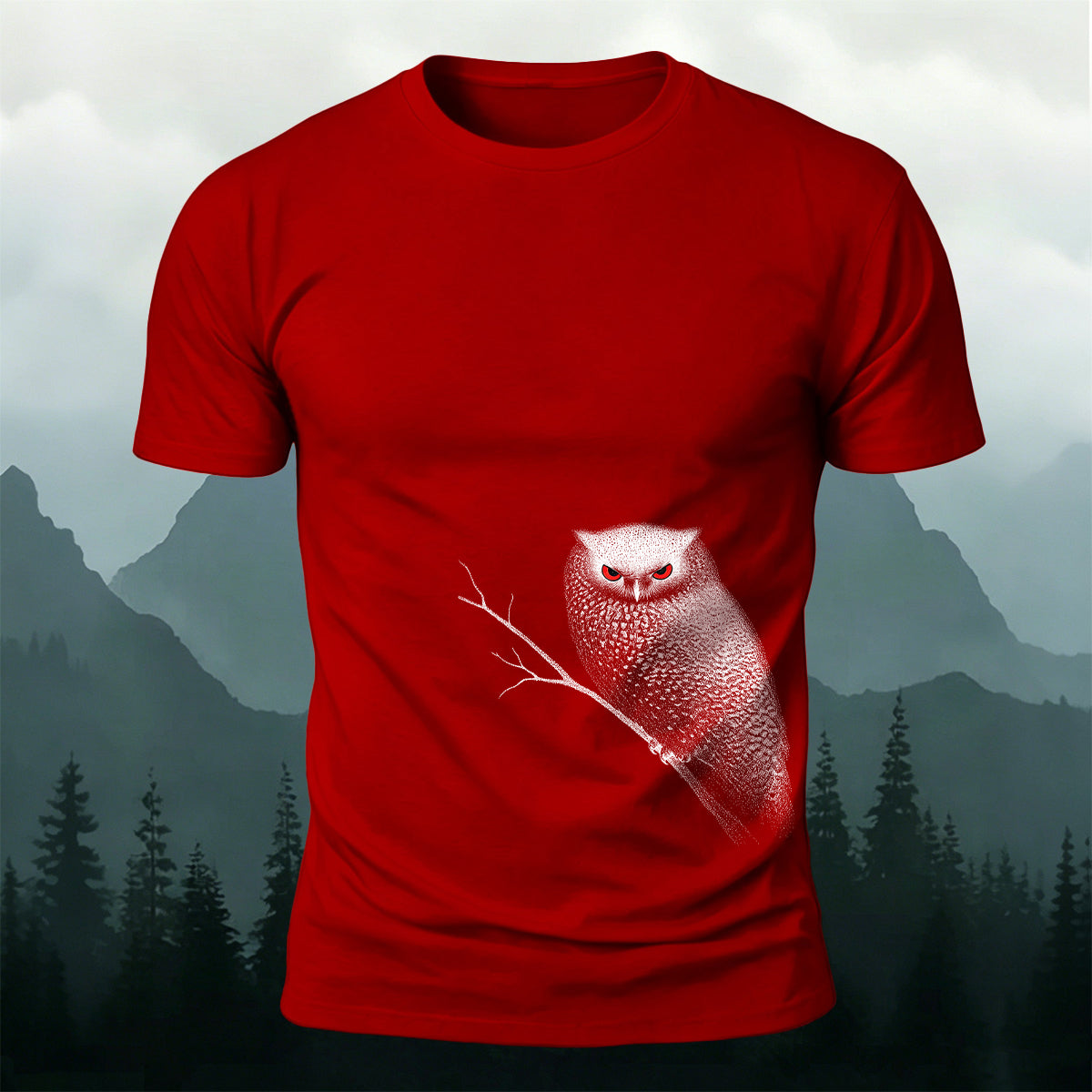 Red-eyed Owl Print Casual Cotton T-Shirt