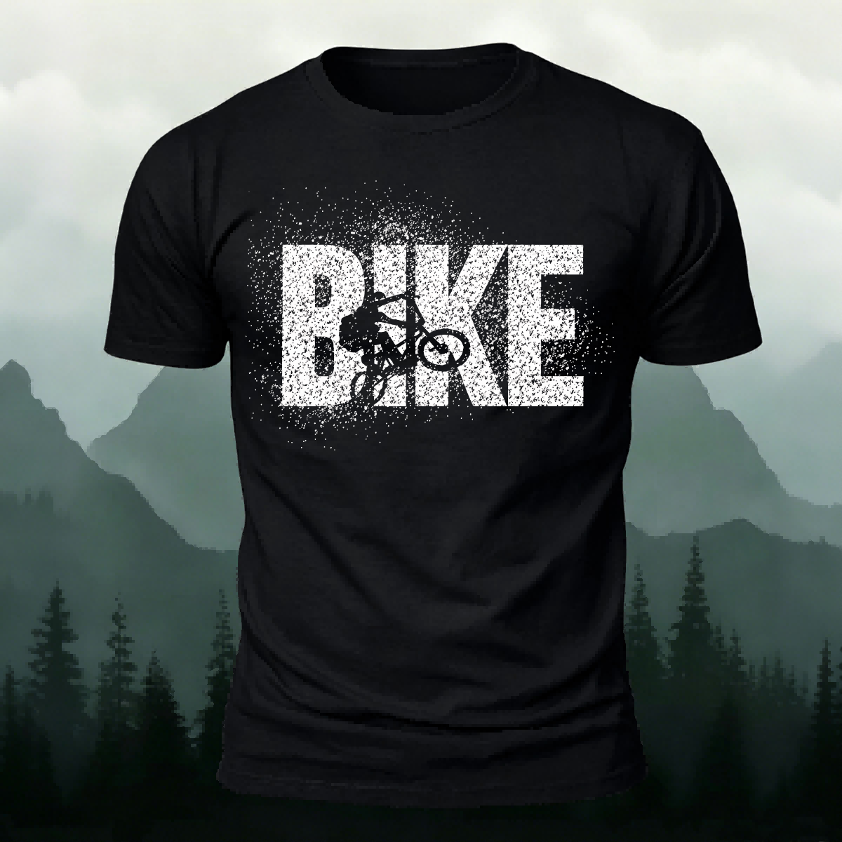 Bike Letter Print fashionable Breathable Material T-Shirt Black