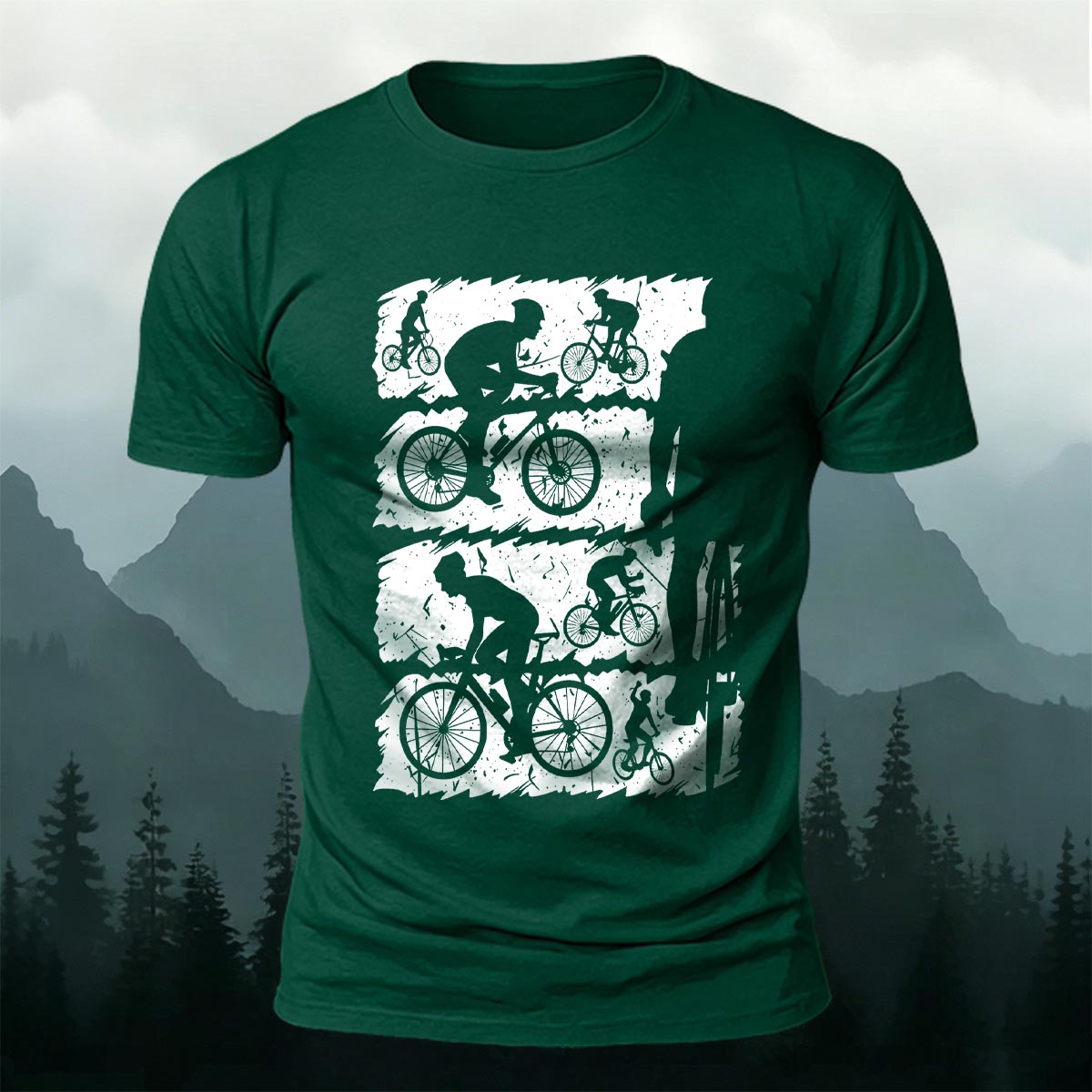 Mountain Bike Print Outdoor Style Soft Cotton T-Shirt