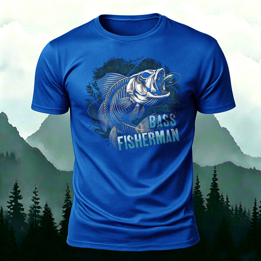 Retro Fish Fossil Print Comfortable Cotton T-Shirt