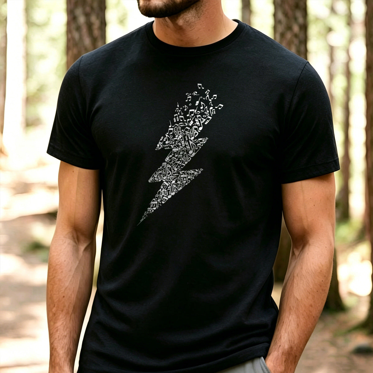 Music Lightning Pattern Fashionable Soft-touch Feel T-shirt