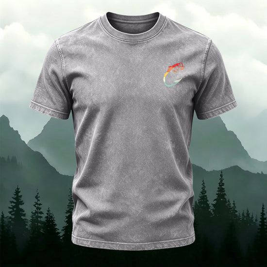 Fish Pattern Minimalist Style Washed Cotton Casual T-Shirt Grey