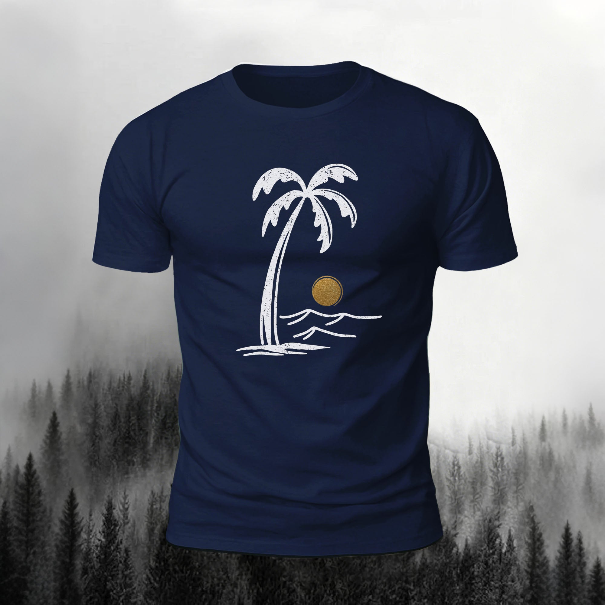 Mountain Series Simple Pattern Cotton Breathable T-Shirt Navy