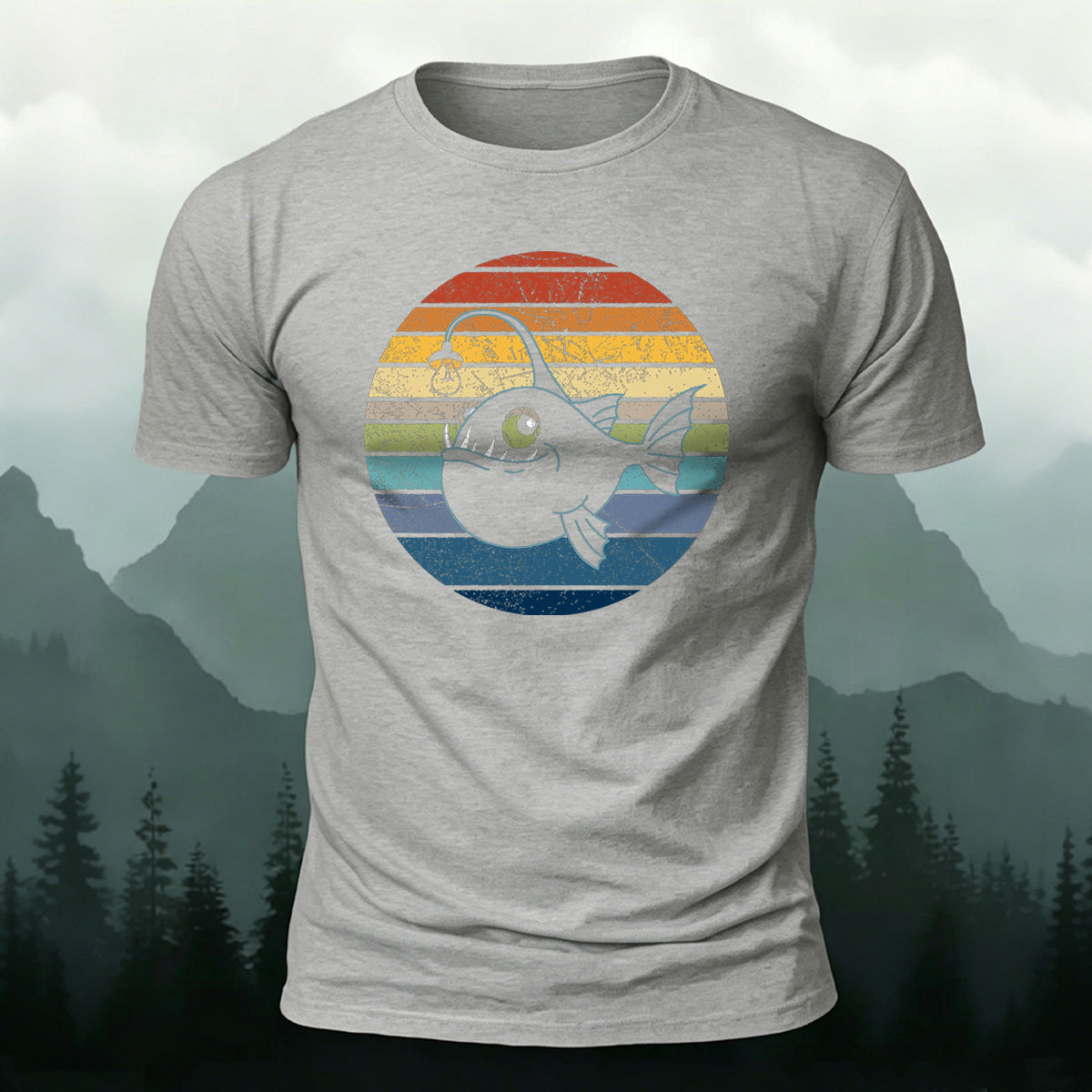 Fun Fishing by Lantern Light Print Casual Cotton T-Shirt