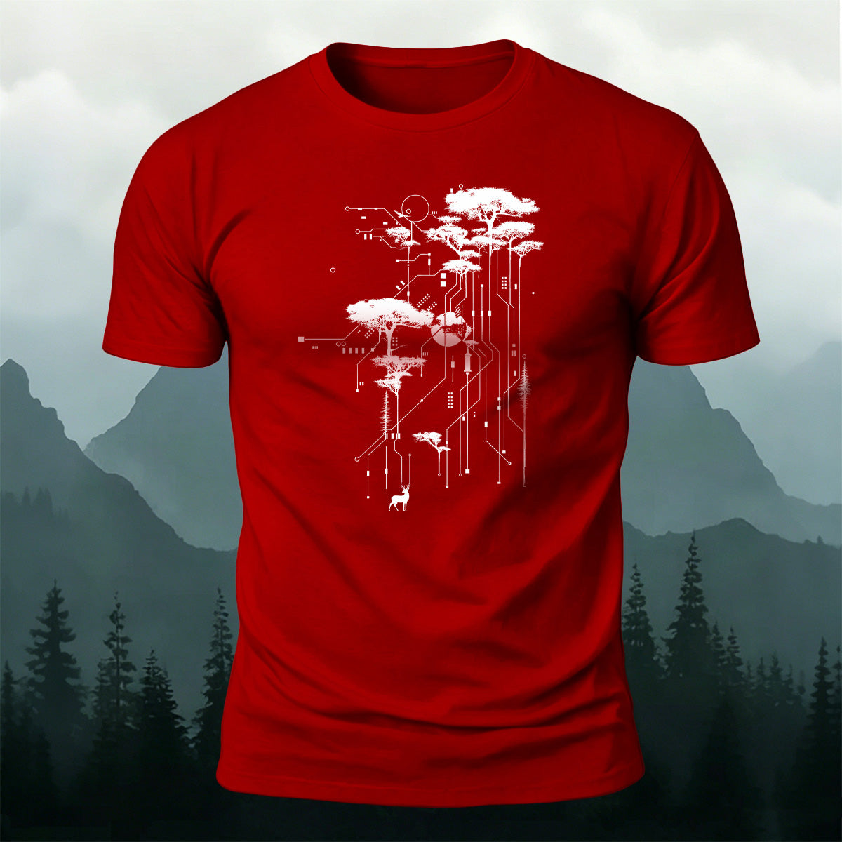 Forest Circuit Print Design 100% Cotton T-Shirt