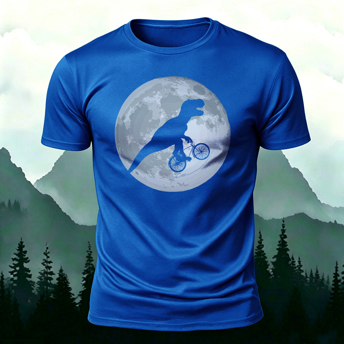 Dinosaur Fossil Bike Ride on the Moon  Cotton T-Shirt