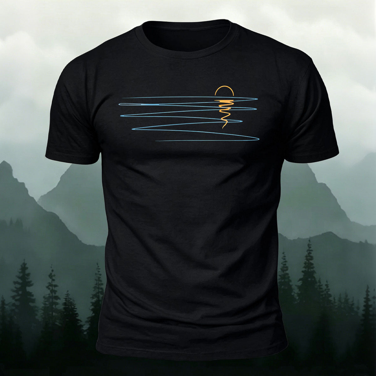 Sunset Line Pattern Minimalist Skin-friendly Casual T-Shirt Black