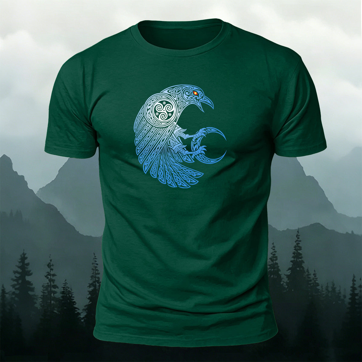 Red-Eyed Crow Print Soft-Touch Cotton T-Shirt