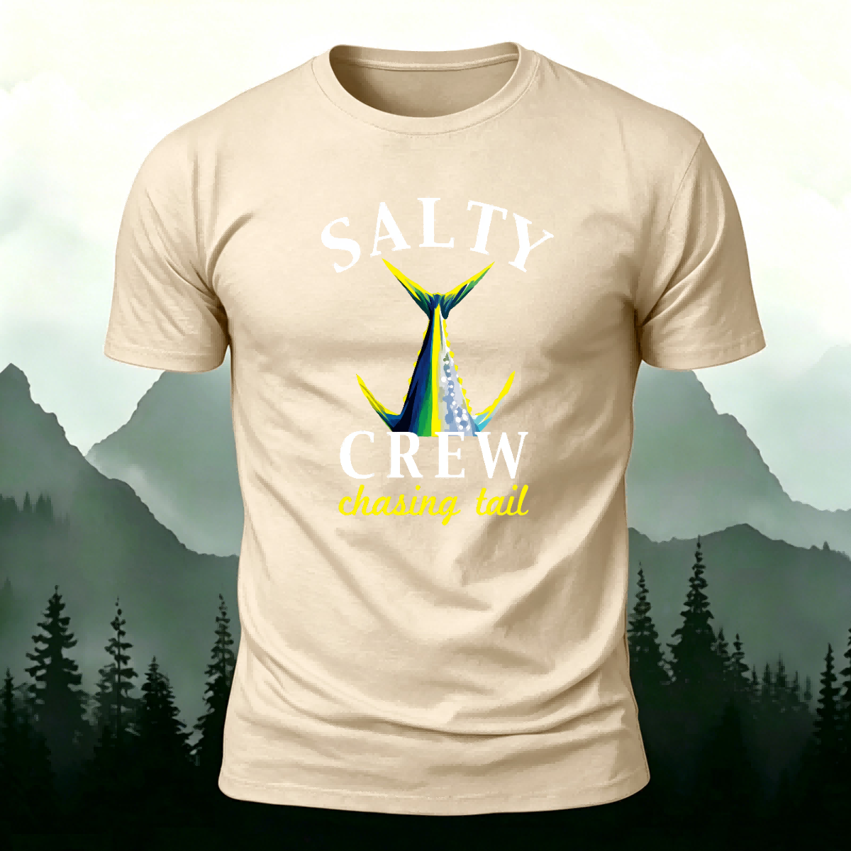 Chasing The Tail Fun Pattern Premium Cotton T-shirt Beige