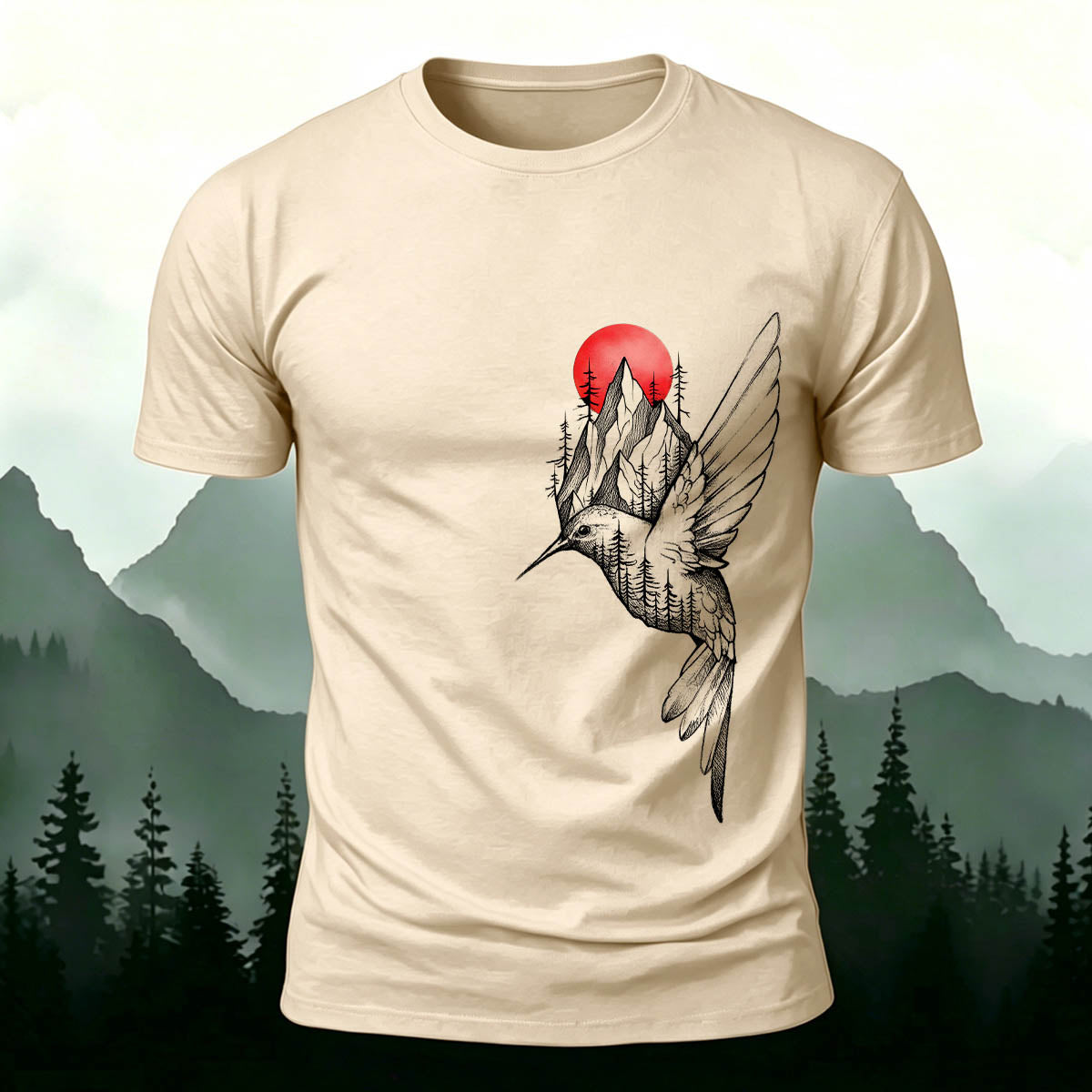 Bird Forest Print Casual Premium Cotton T-Shirt