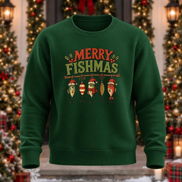 Merry Fishmas Bait Printed Round Neck Sweatshirt