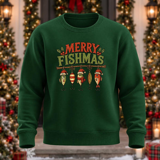 Merry Fishmas Bait Printed Round Neck Sweatshirt