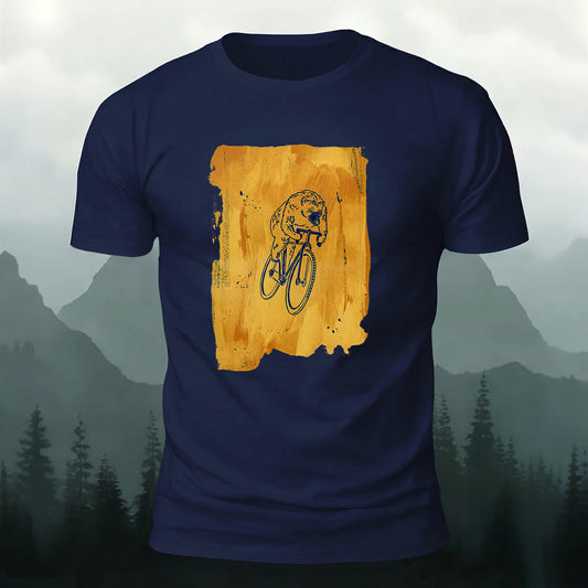 Cotton Black Bear Bicycle Print Crew-Neck T-Shirt