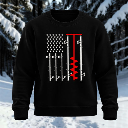 Ice Fishing Flag Printed Round Neck Sweatshirt