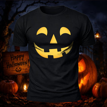 Soft Cotton Pumpkin Face Casual T‑Shirt