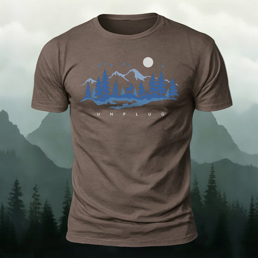 Soft Cotton Forest Sunrise Illustration Print Casual T-Shirt