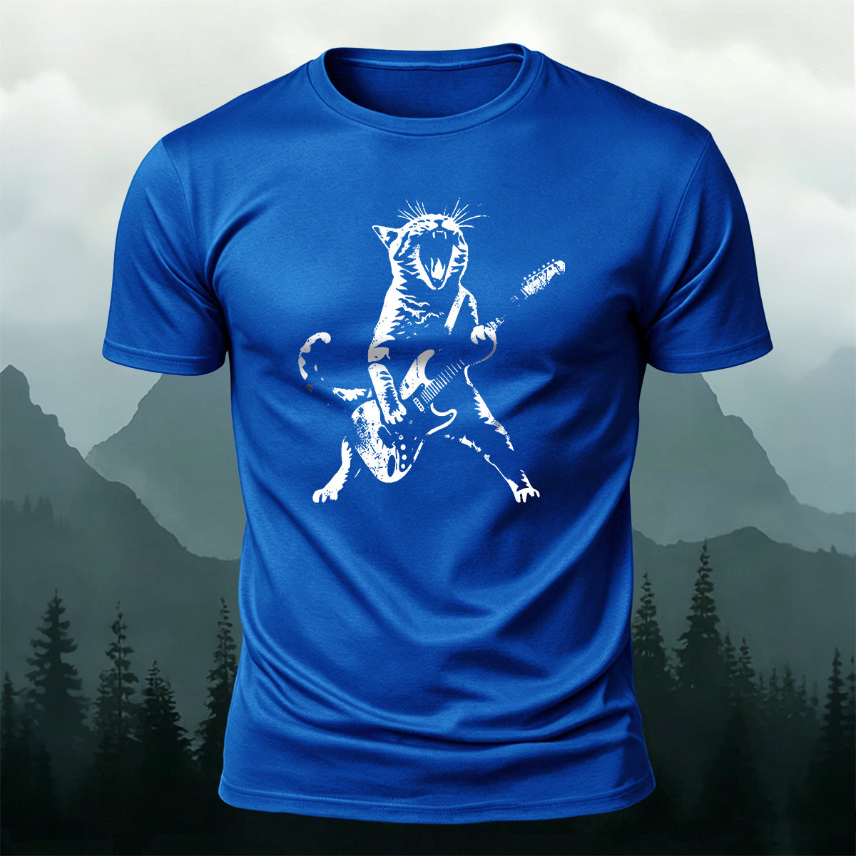 Cotton Rock ‘n’ Roll Cat Print Casual T-Shirt