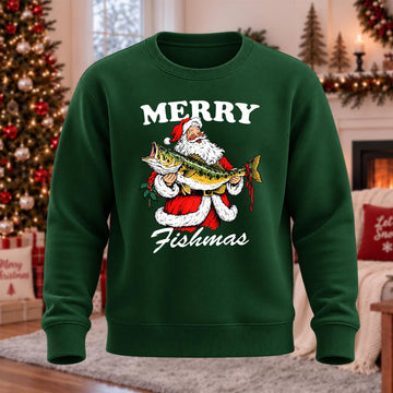 Merry Merry Fishmas Printed Round Neck Sweatshirt