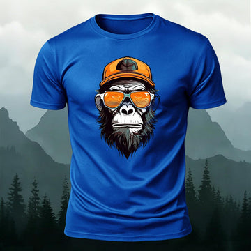 Monkey With Sunglasses Printed Short Sleeve T-Shirt