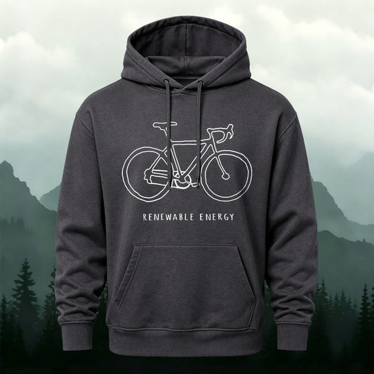 Cotton-Blend Renewable Energy Bicycle Print Versatile Hoodie