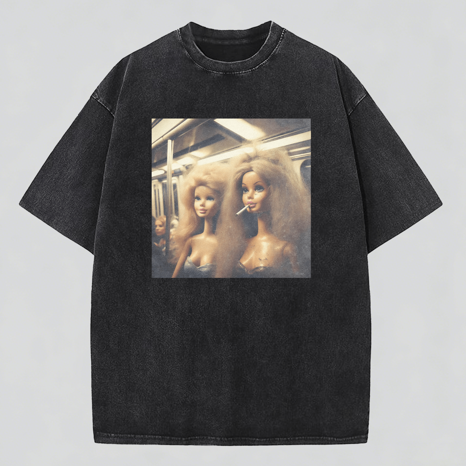 MEME Metro Smoking Print Washed Cotton T-Shirt