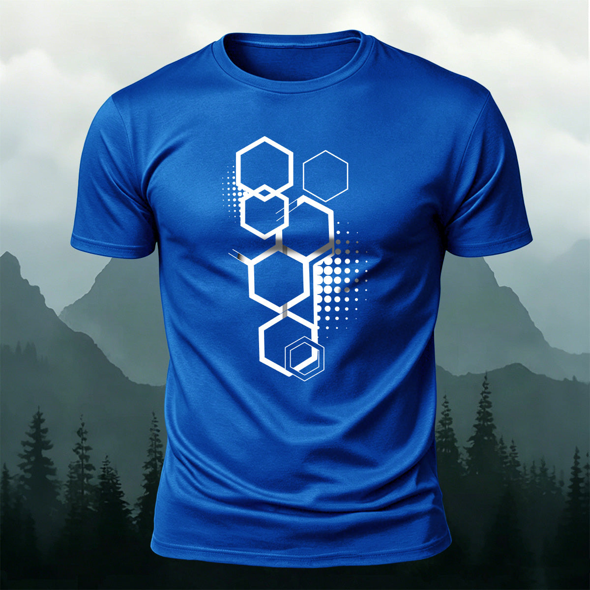 Cotton Hexagon Geometric Pattern Trendy Casual T-Shirt
