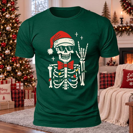 Rock Skull Christmas Printed Casual Short Sleeve T-Shirt