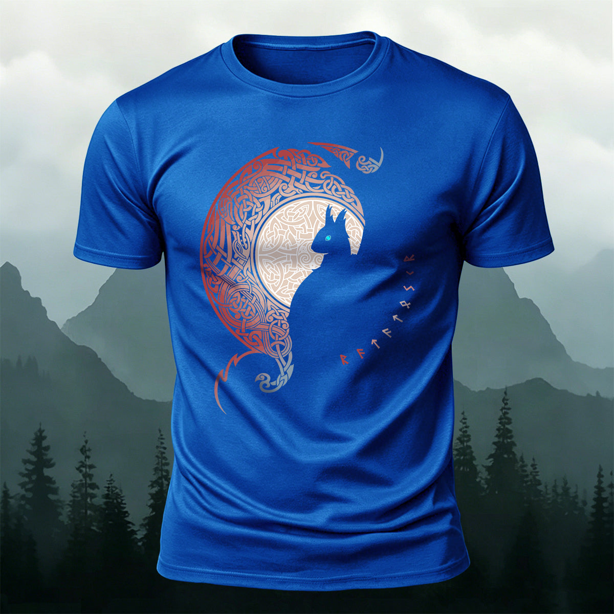 Cold-Eyed Giant Wolf Silhouette Mythical Design Cotton Tee