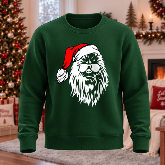 Big Foot Wears Santa Hat Printed Round Neck Sweatshirt
