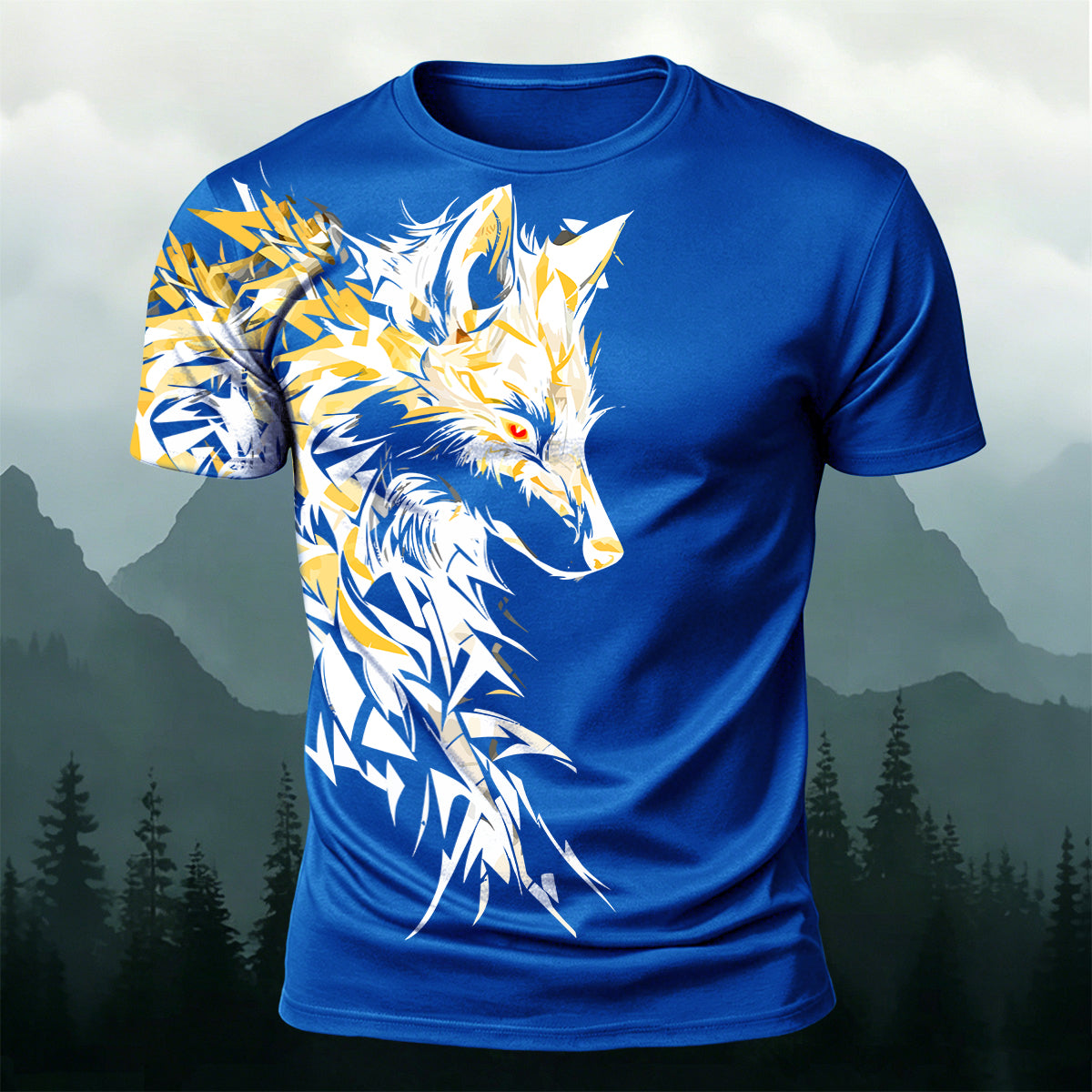 Vintage Giant Wolf Mythology Print Casual Cotton T-Shirt